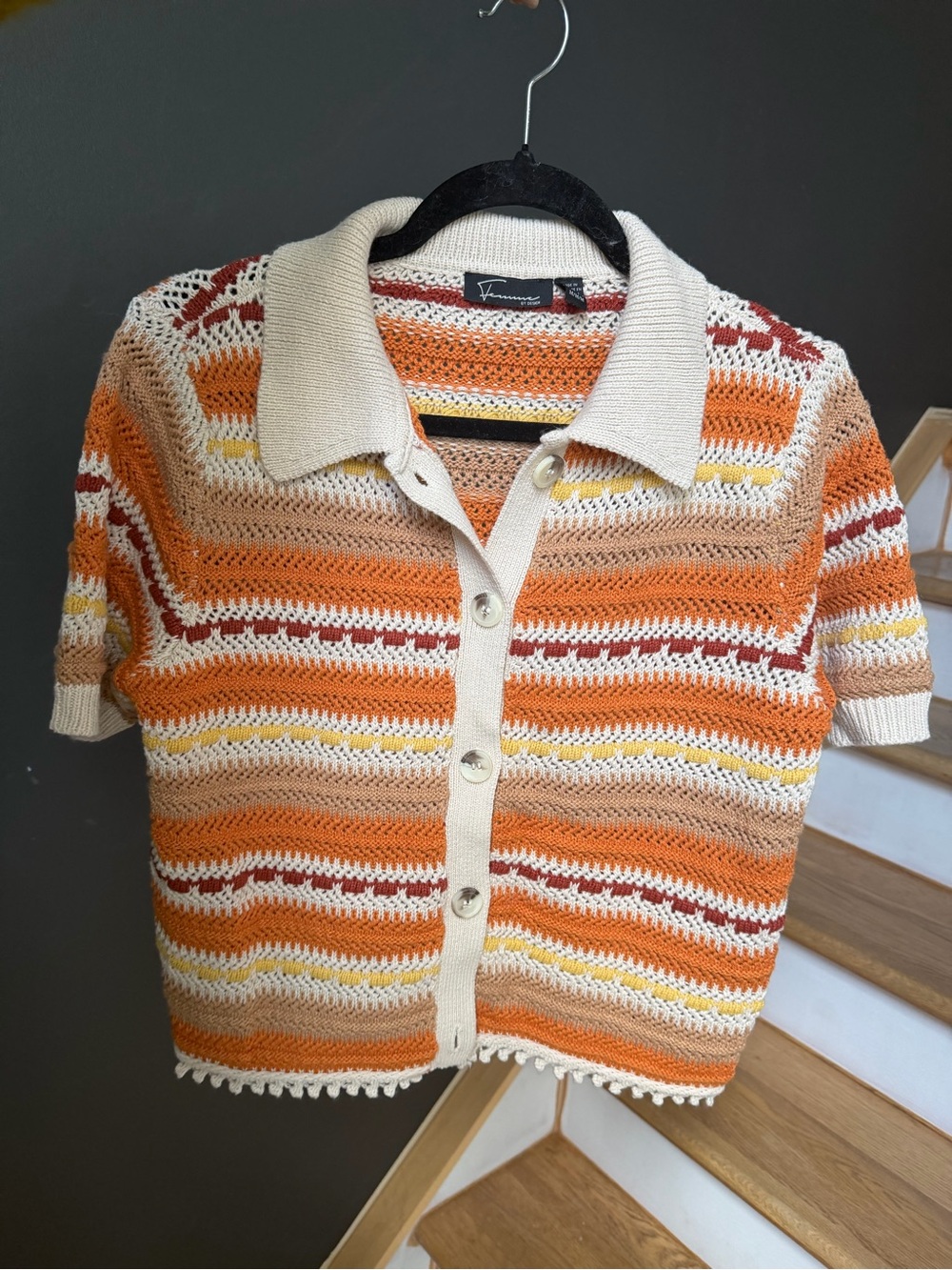 Striped Crochet Button-Up shirt